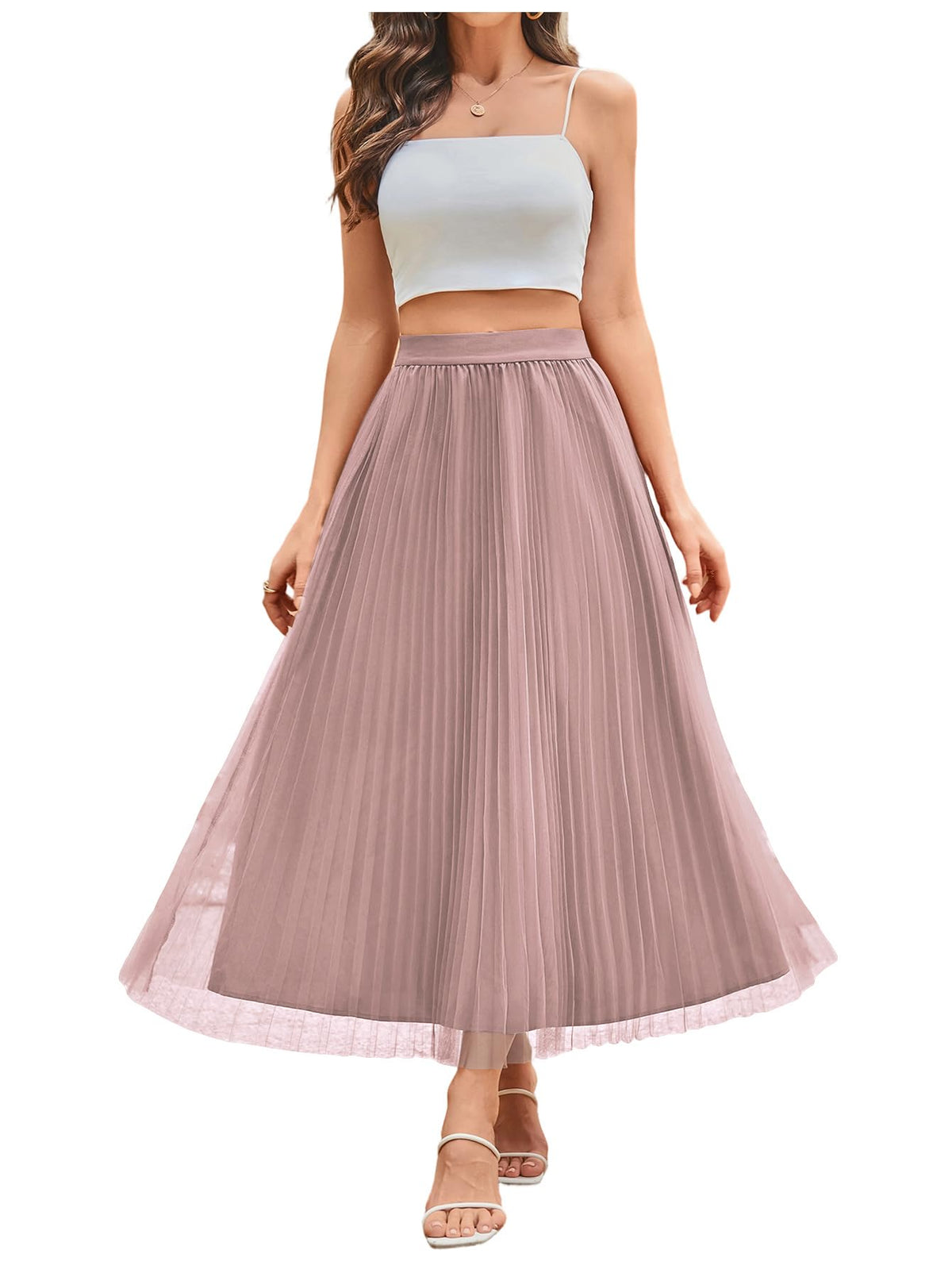 SHENHE Women's Tulle Skirt Mesh Layered A Line High Waist Flowy Long Skirt