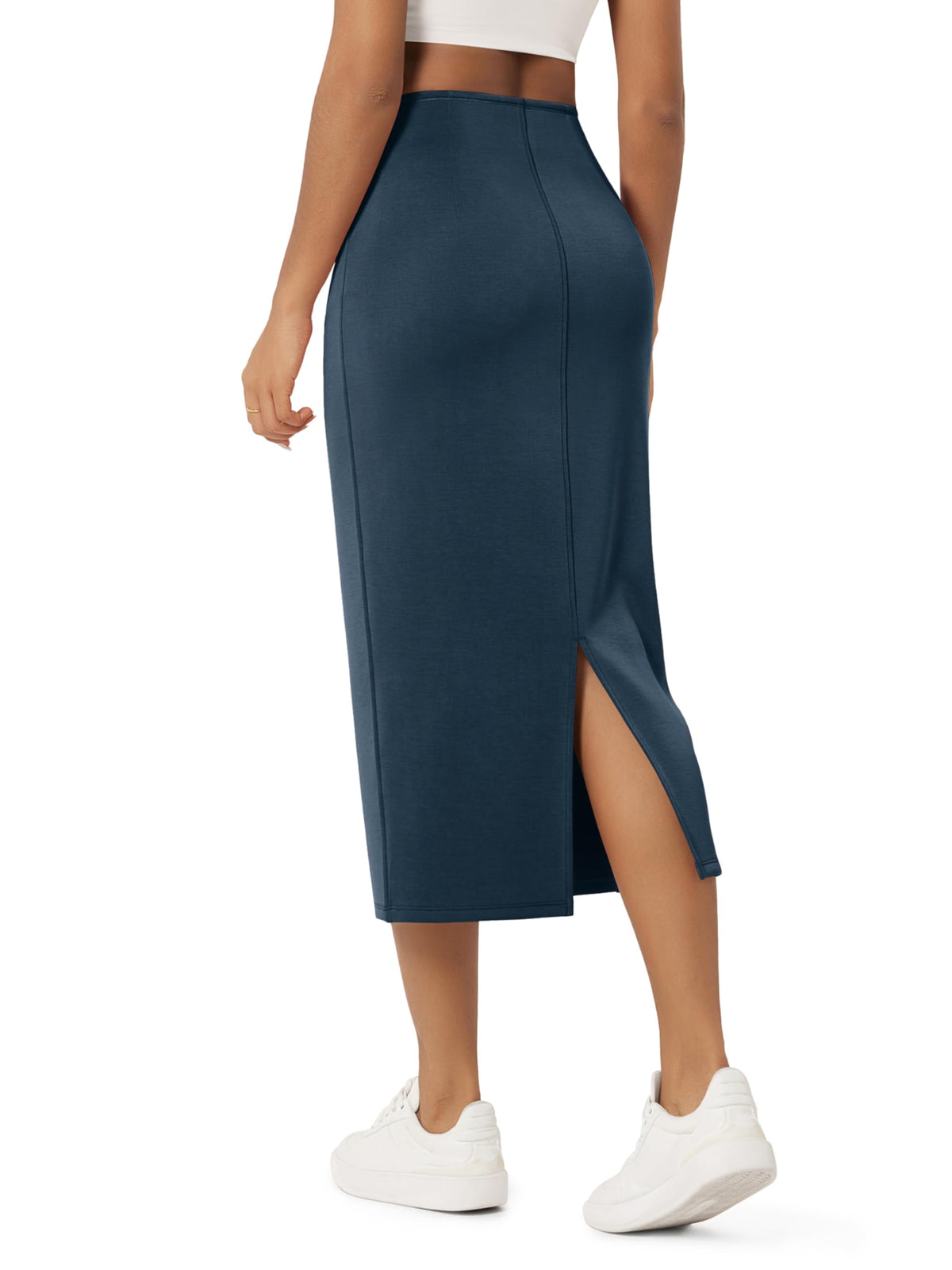 ODODOS Modal Soft Midi Skirt for Women Back Slit High Waist Casual Long Pencil Skirts with Pockets