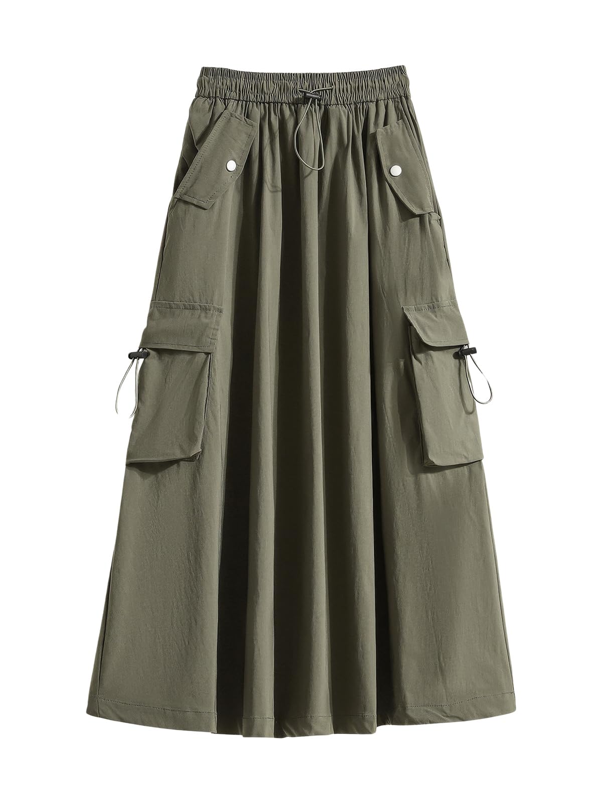 ebossy Women's Vintage Cotton Drawstring Elastic Waist Multi-Pockets Utility Pencil Long Cargo Skirts