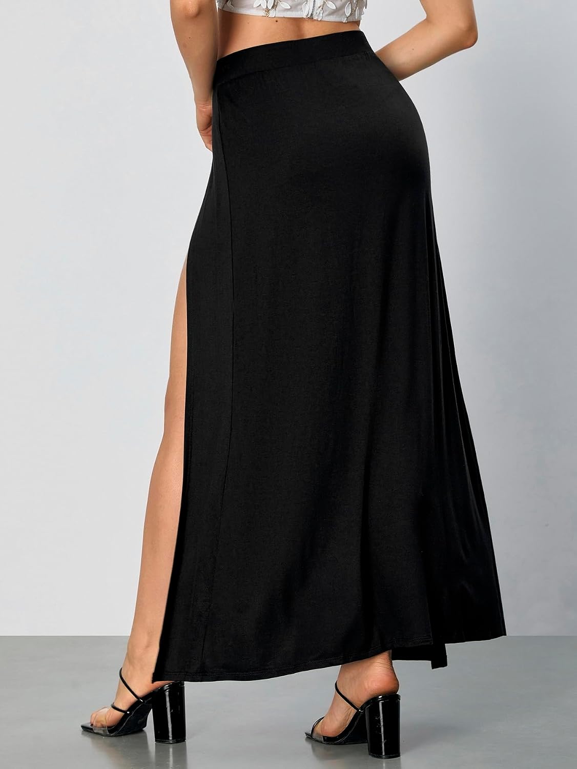 Verdusa Women's Elastic Waist High Split Wrap Flowy Long Maxi Skirt