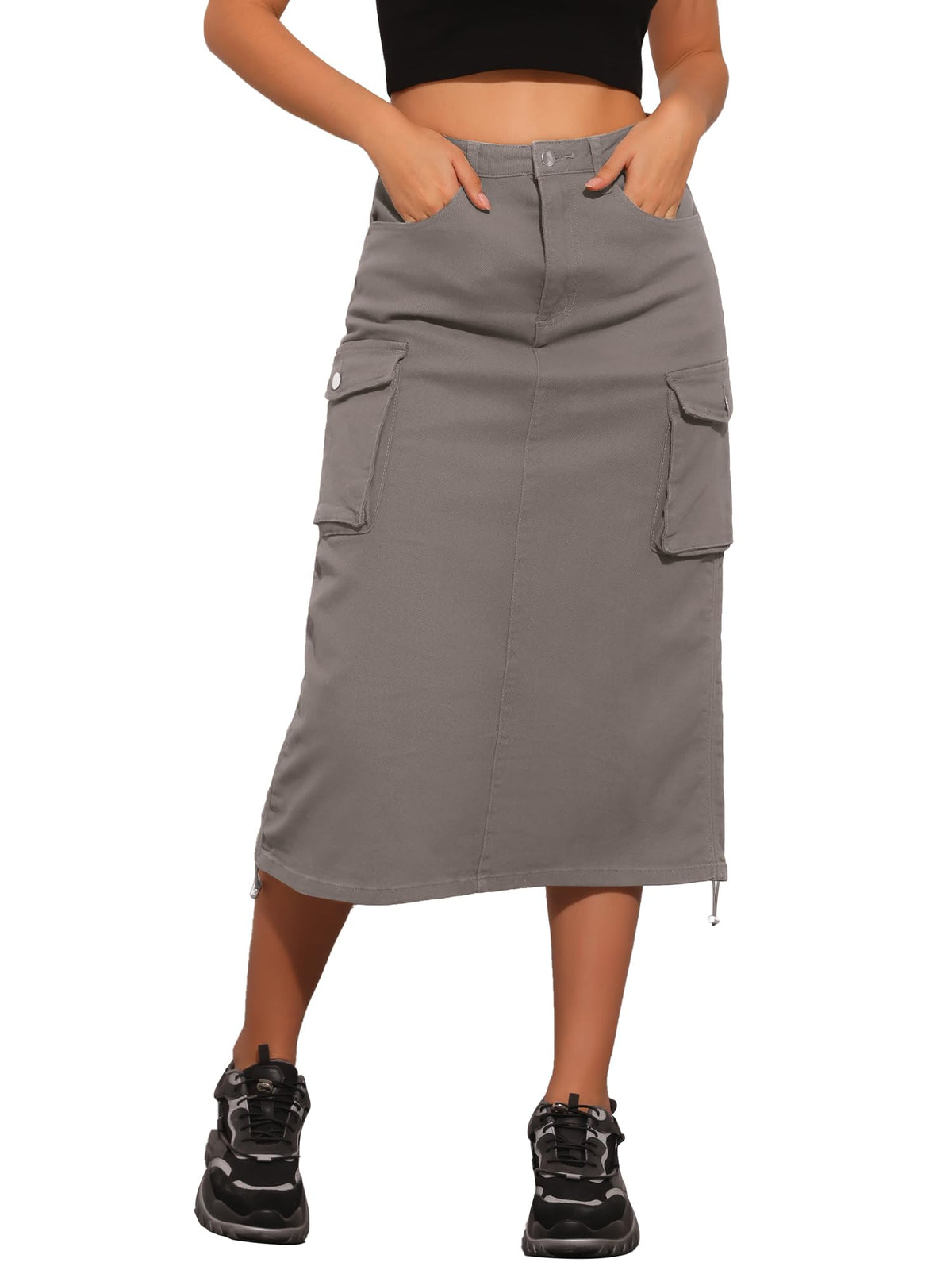 Allegra K Women's Cargo Midi Denim Skirt