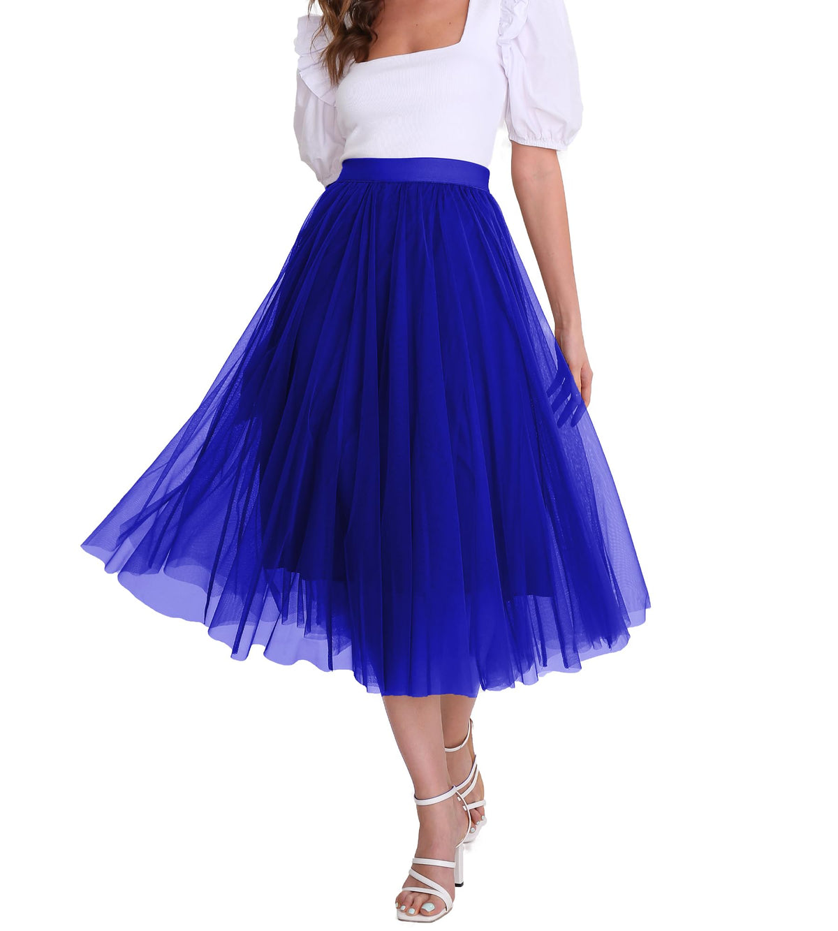 Women’s Tulle Skirts Midi Elastic High Waist Pleated Mesh Flowy A-Line Party Long Tutu Skirts…