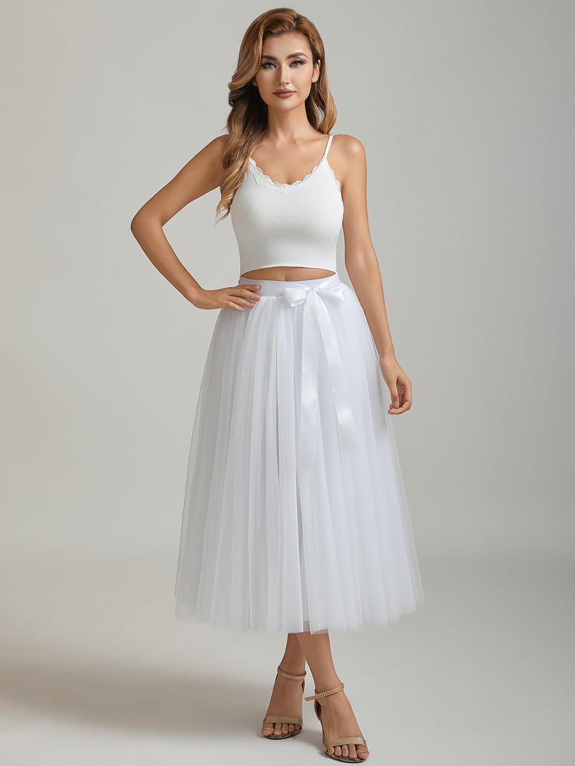 A line Tea Length Tulle Skirt for Party Prom Casual Wear