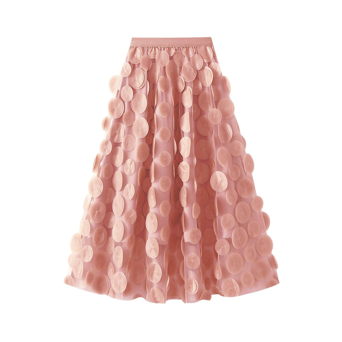 Tulle Skirt Women 3D Polka Dot Elastic Waist Mesh Flowy A-Line Midi Skirts Wedding Halloween Party Outfit