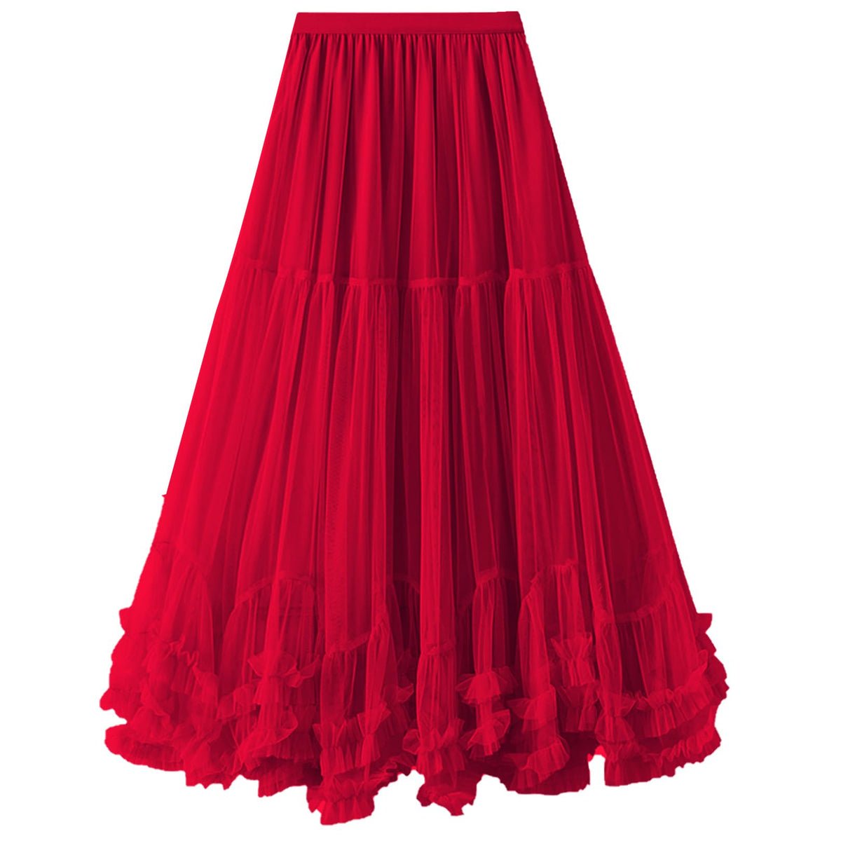 Flygo Womens Maxi Tulle Skirt A Line Tiered Mesh Tutu Fairy Skirts