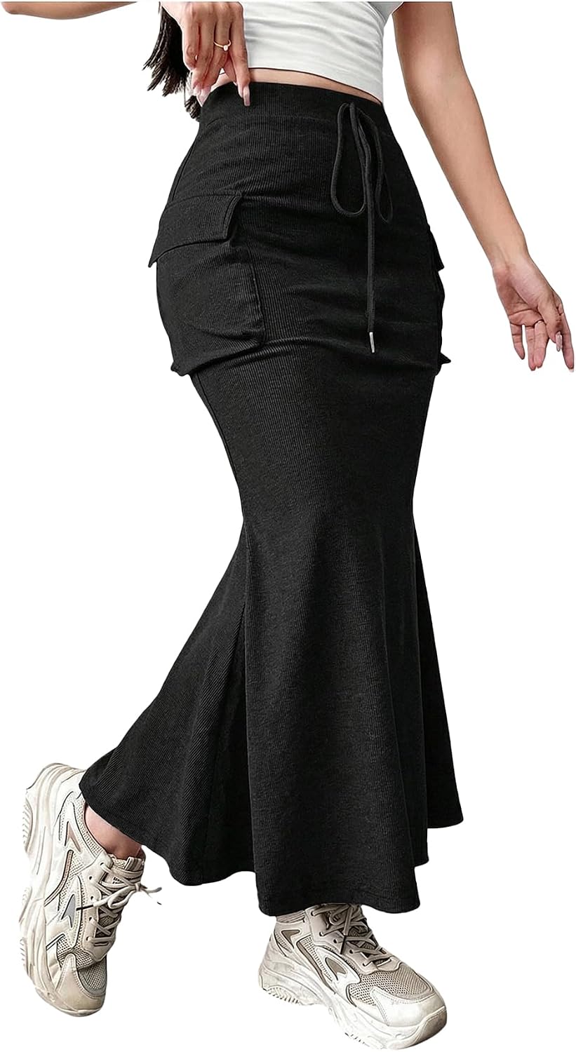 Verdusa Women's Fishtail Maxi Cargo Skirt Bodycon Work Skirt with Pockets
