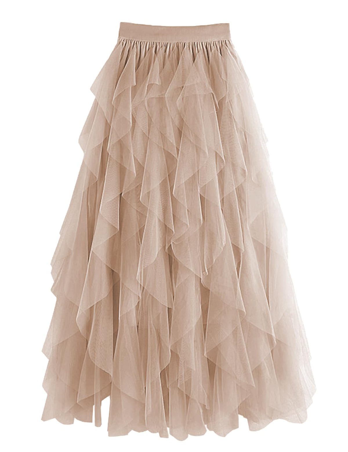 Womens Tulle Skirt A Line Midi Ruffle Mesh High Waisted Formal Fairy Flowy Tiered Skirts