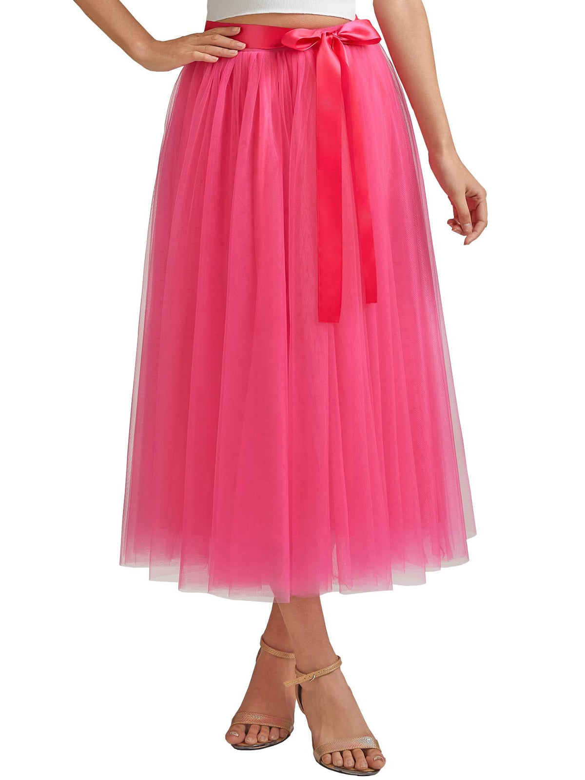 A line Tea Length Tulle Skirt for Party Prom Casual Wear