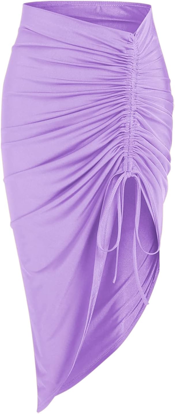 ZAFUL Women's Boho Skirt Asymmetrical Skirts Tied Floral Paisley Printed High Waist Ruched Skirts for Women