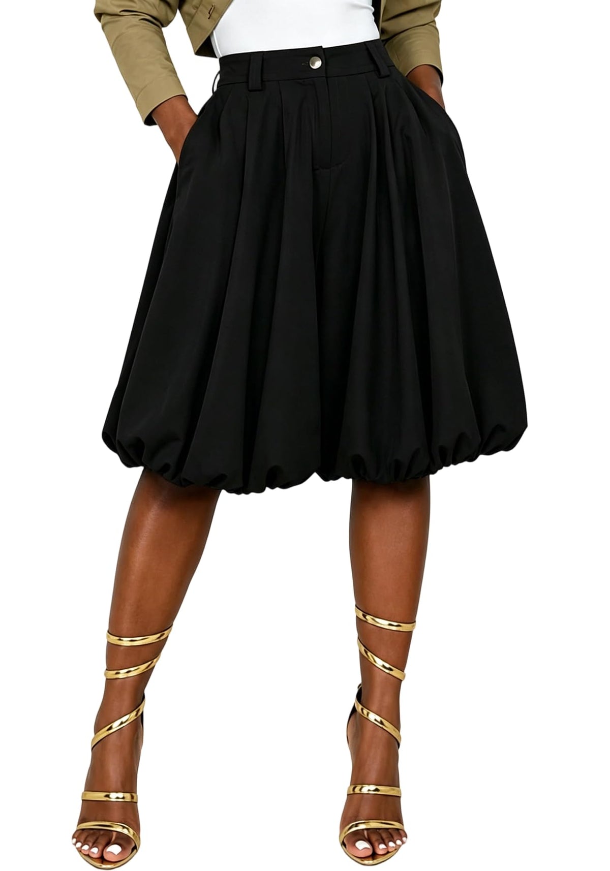 Unybwonn Women Wide Leg Bermuda Shorts High Waist Pleated Bubble Jorts