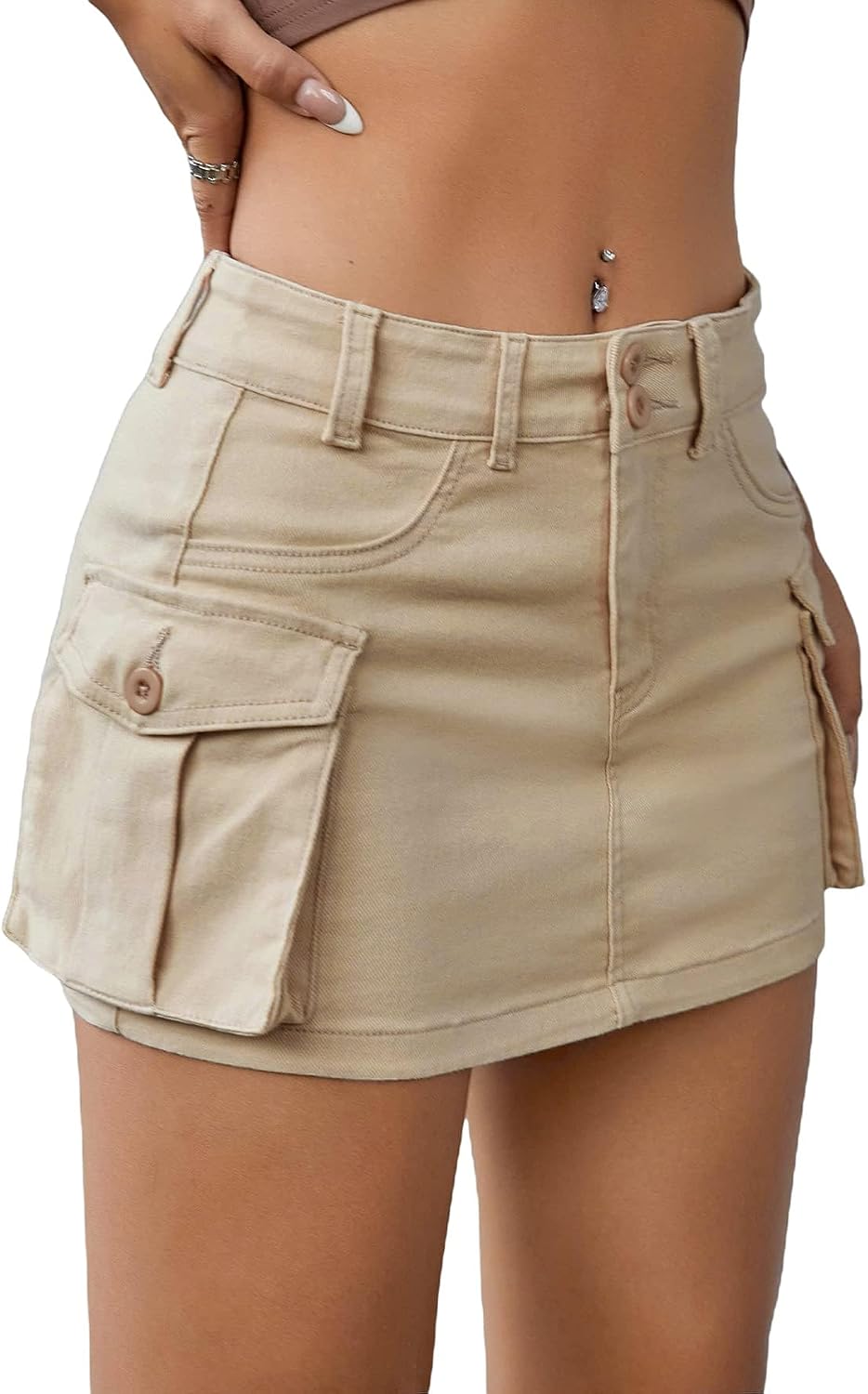 WDIRARA Women's Button Bodycon Mini Cargo Denim Skirt with Pocket