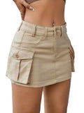 WDIRARA Women's Button Bodycon Mini Cargo Denim Skirt with Pocket