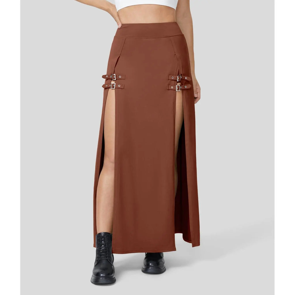 Halara High Waisted Decorative Buckle Split 2-in-1 Maxi Casual Skirt #BackToSchool