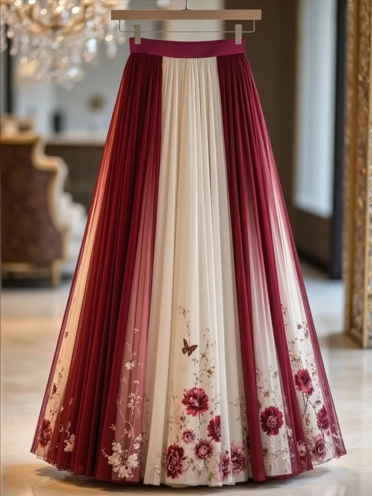 Elegant Rose Print Mesh Lightweight Fitted Half Body Skirt, Long Floral Pattern Dress, Women's Fashion Clothing, Perfect for Parties & Special Occasions, Breathable Tulle Skirt, Floral Printed Skirt, Floral Skirts