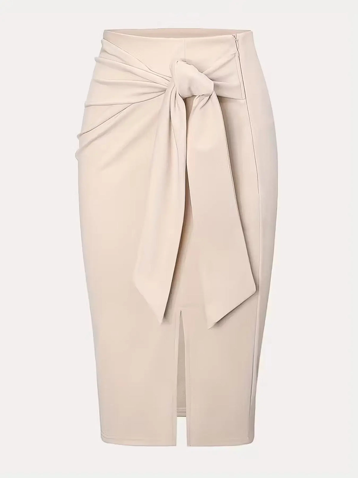 Women's Casual Elegant Professional Solid High Waist Slit Knot Skirt, Stylish Midi Skirt for Office Look, Perfect for Daily Wear