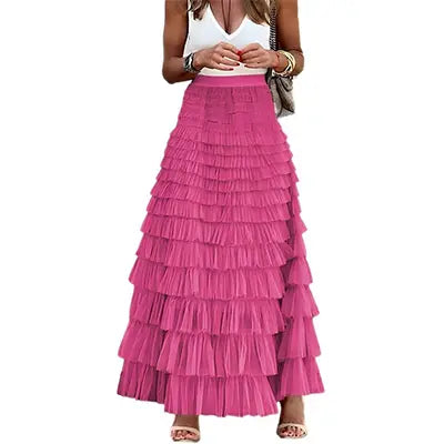 Mincib Women's High-Waist Tulle Skirt - Elegant Chic Aesthetic Long Skirt for Wedding, Evening, New Year Events - Womenswear Bottoms, Women's Clothing, Formal Elegant Skirt, Long Waisted