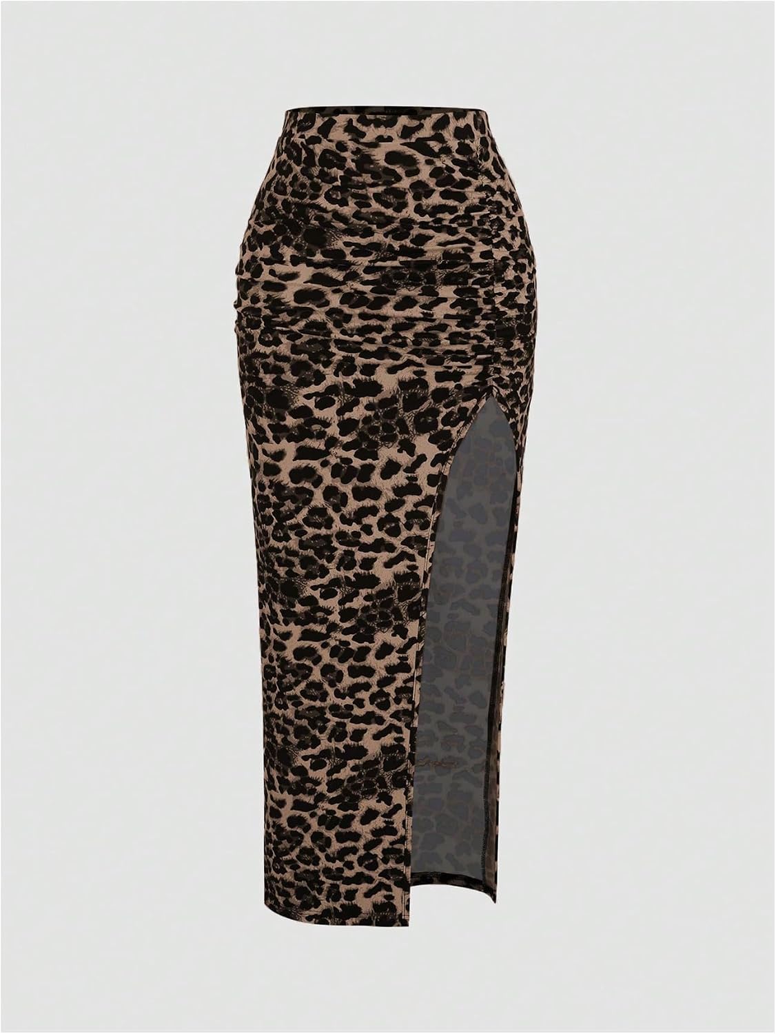 BEAUDRM Women's Leopard Print Slit Split Maxi Skirt Ruched Y2K Long Skirts