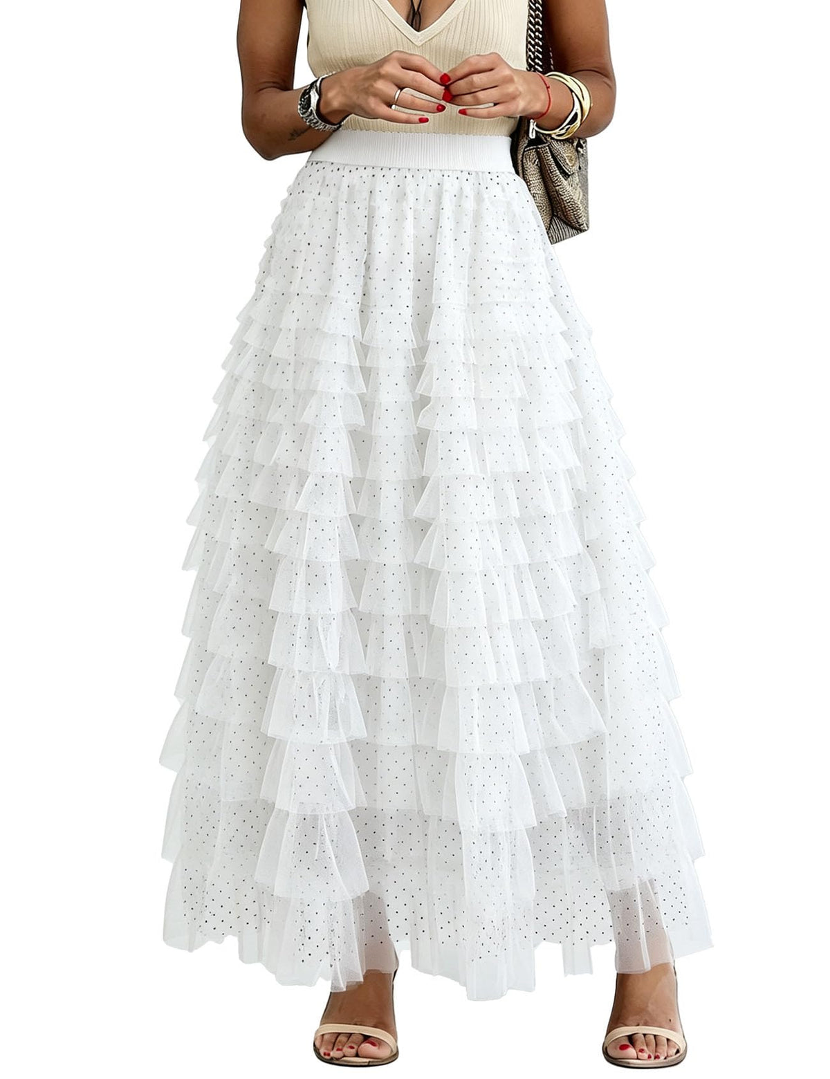 Flygo Women Long Maxi Tiered Tulle Skirts A Line Ruffle Layered Fairy Skirt