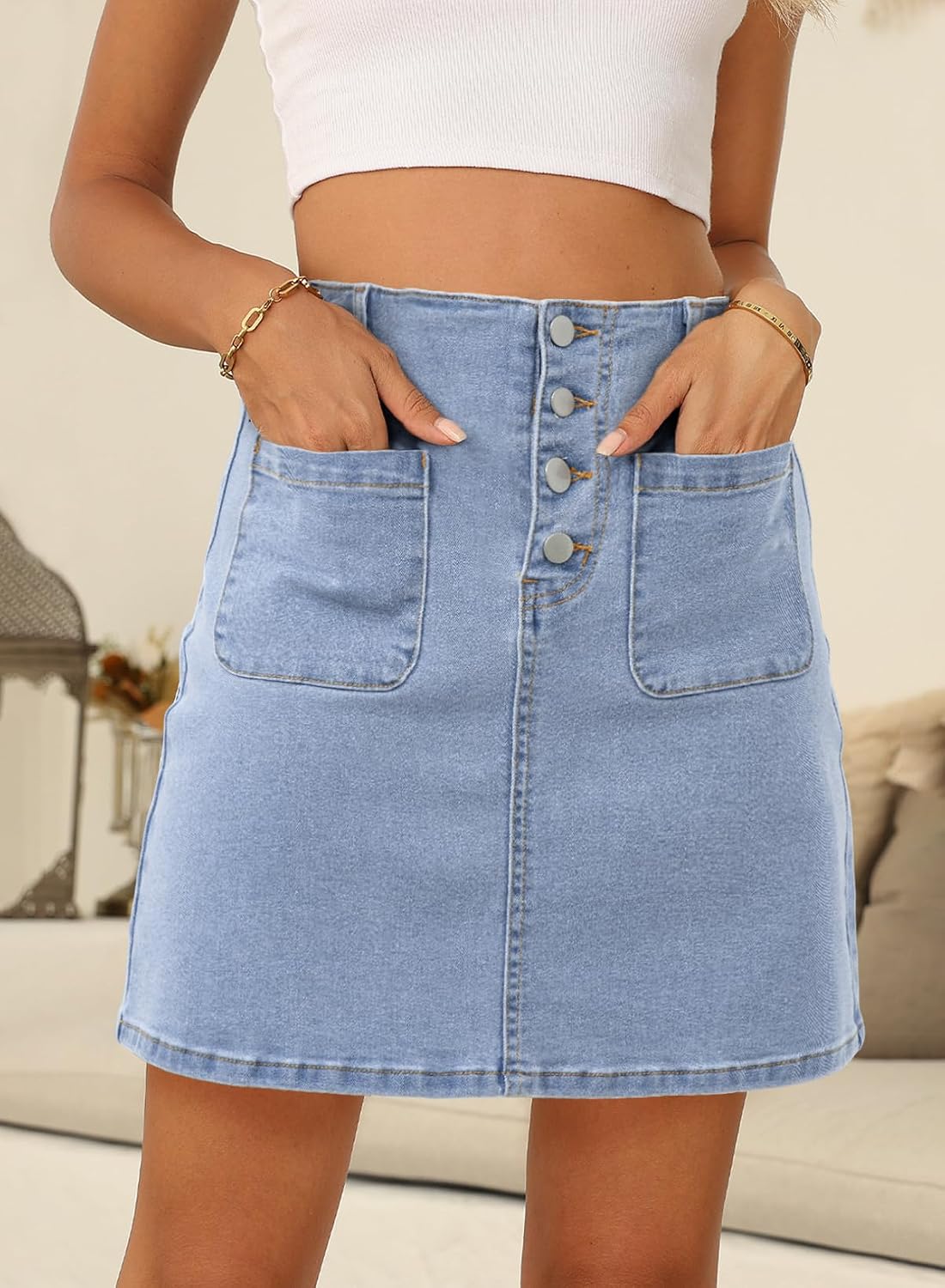 Sidefeel Women's Jean Skirt High Waist Denim Skirt