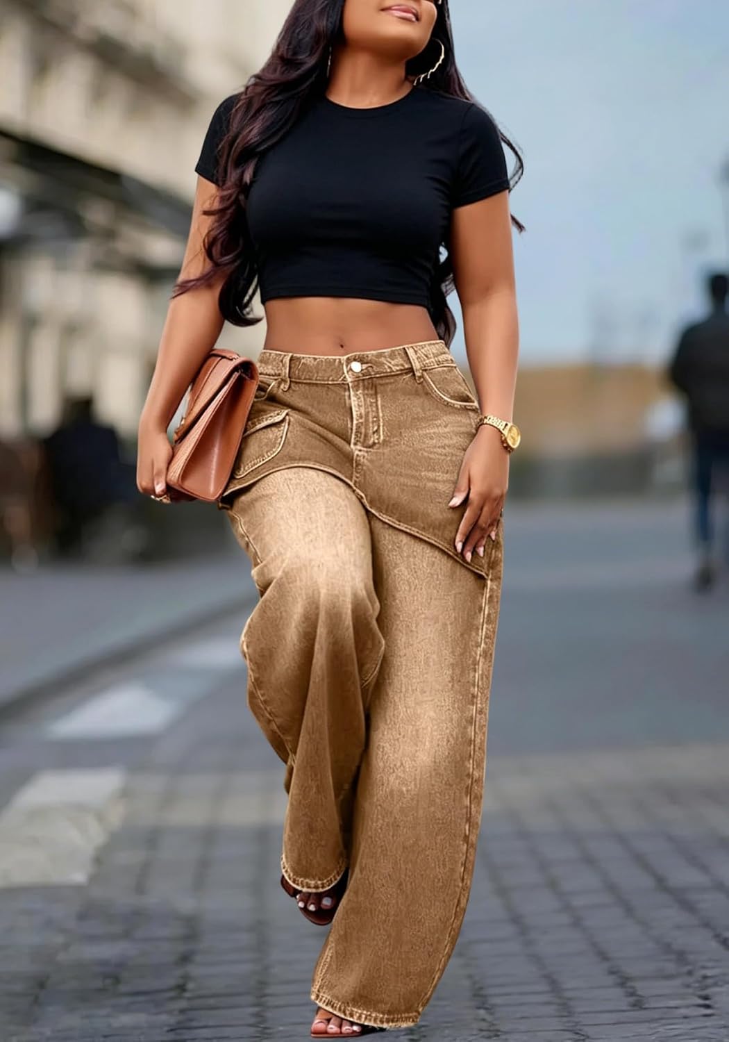 Unybwonn Womens Baggy Cargo Jeans Cowboy Long Skirt Pants with Pockets