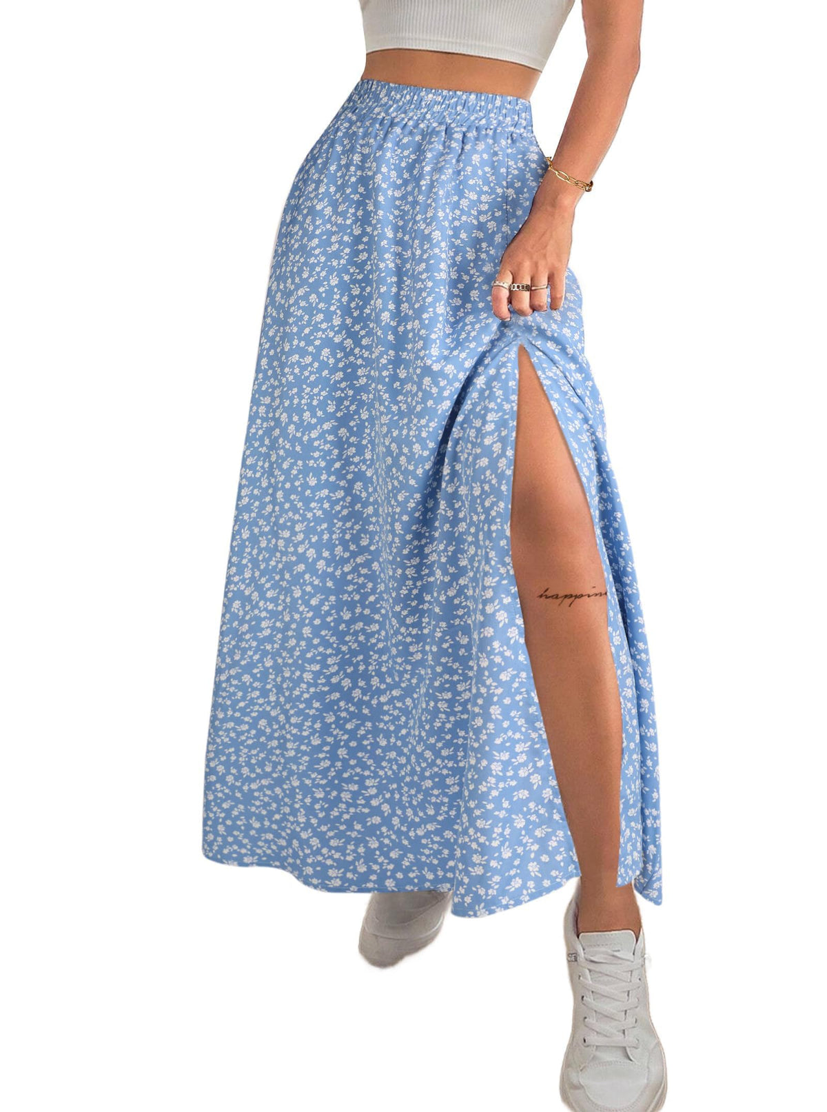 Avanova Women Boho Floral Slit Maxi Skirt Split Thigh High Waisted Long Skirts