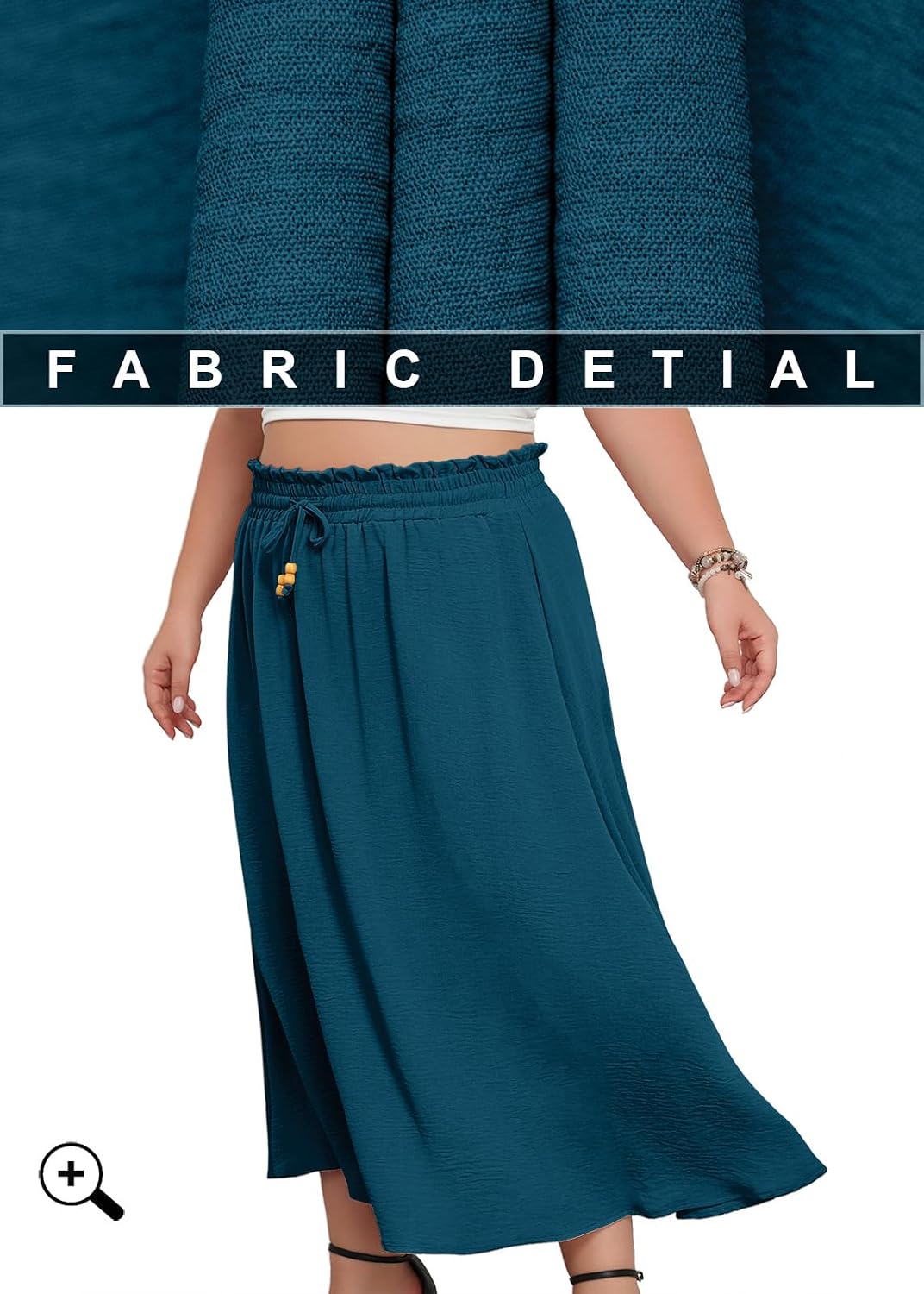 Lastshe Women's Plus Size Maxi Skirts Summer Beach Swing Pleated Elastic Waisted A-line Long Skirt with Pockets 2026