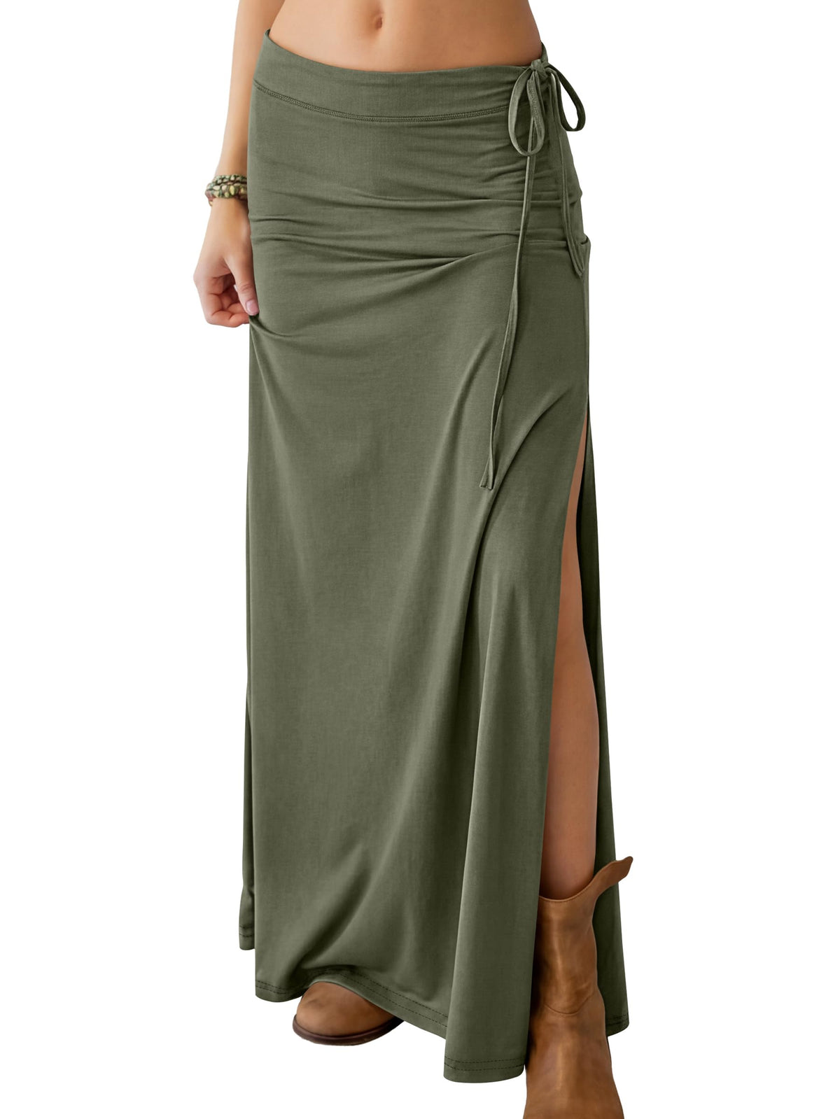 ANRABESS Womens High Waisted Side Slit Maxi Skirts
