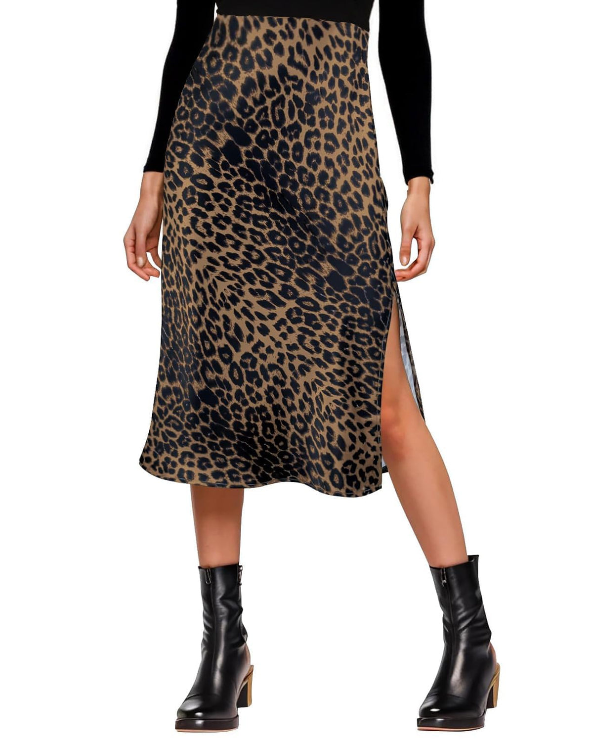 Amy Babe Womens Satin Silk High Waist Slit Midi Skirt Long Skirts for Women
