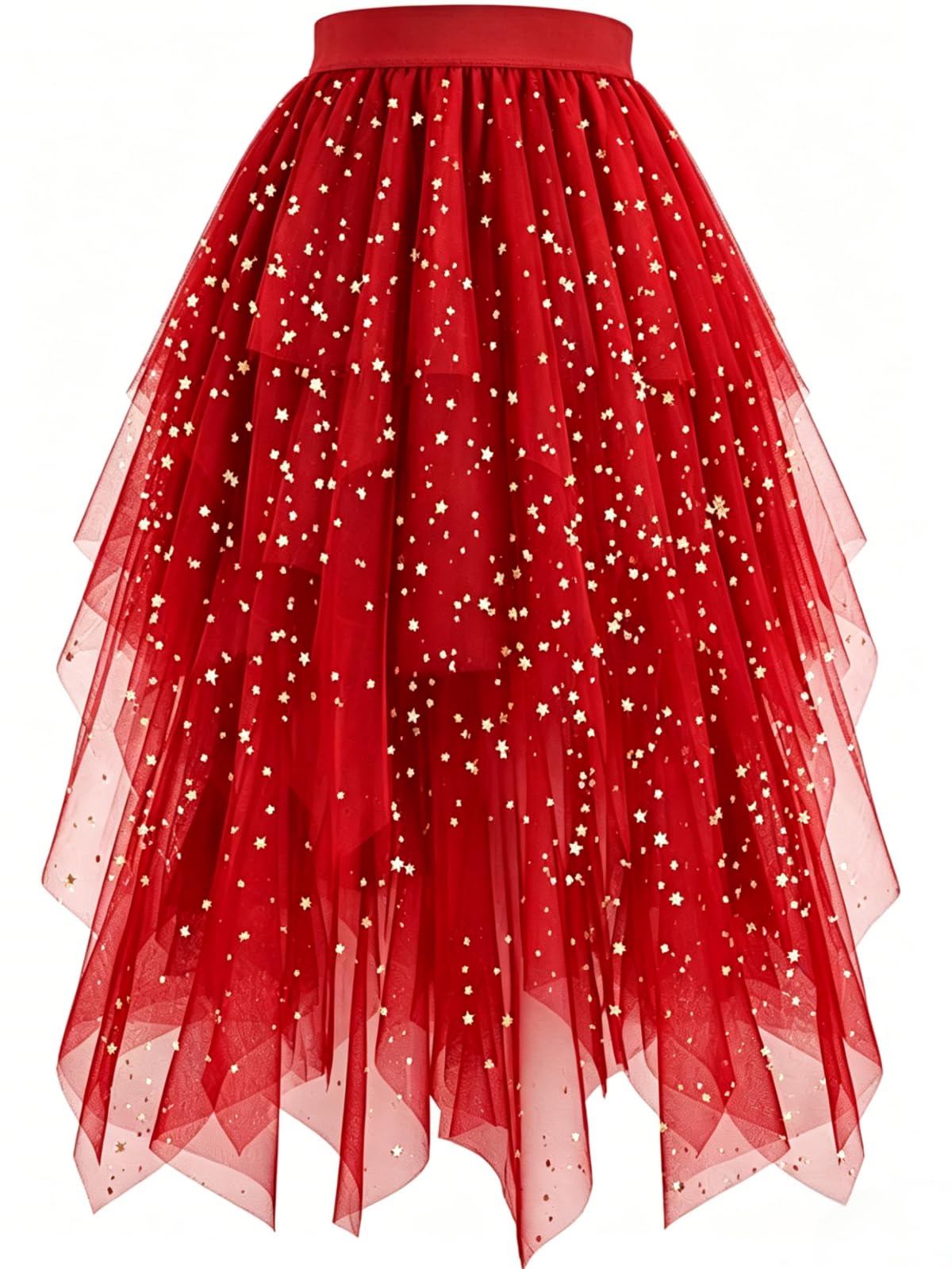 Women's Tulle Skirt High Low Layered A-Line Midi Fairy Skirt - Midi Length Irregular Tutu Skirt for Party 80s Outfit