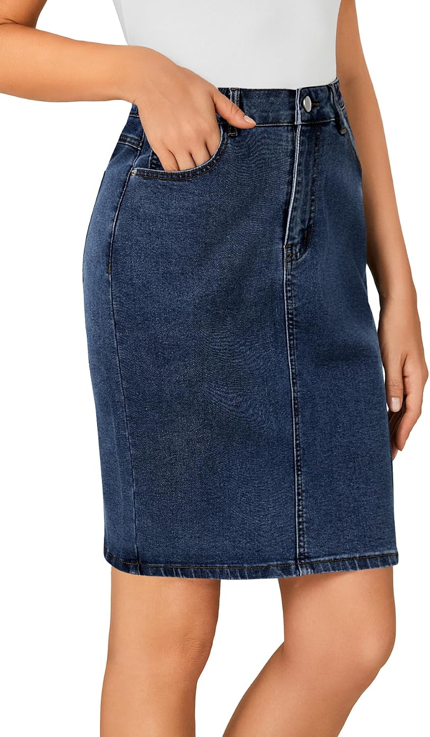 LYANER Women's Stretch High Waist Denim Skirt