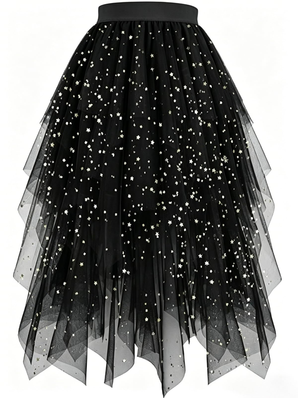 Women's Tulle Skirt High Low Layered A-Line Midi Fairy Skirt - Midi Length Irregular Tutu Skirt for Party 80s Outfit
