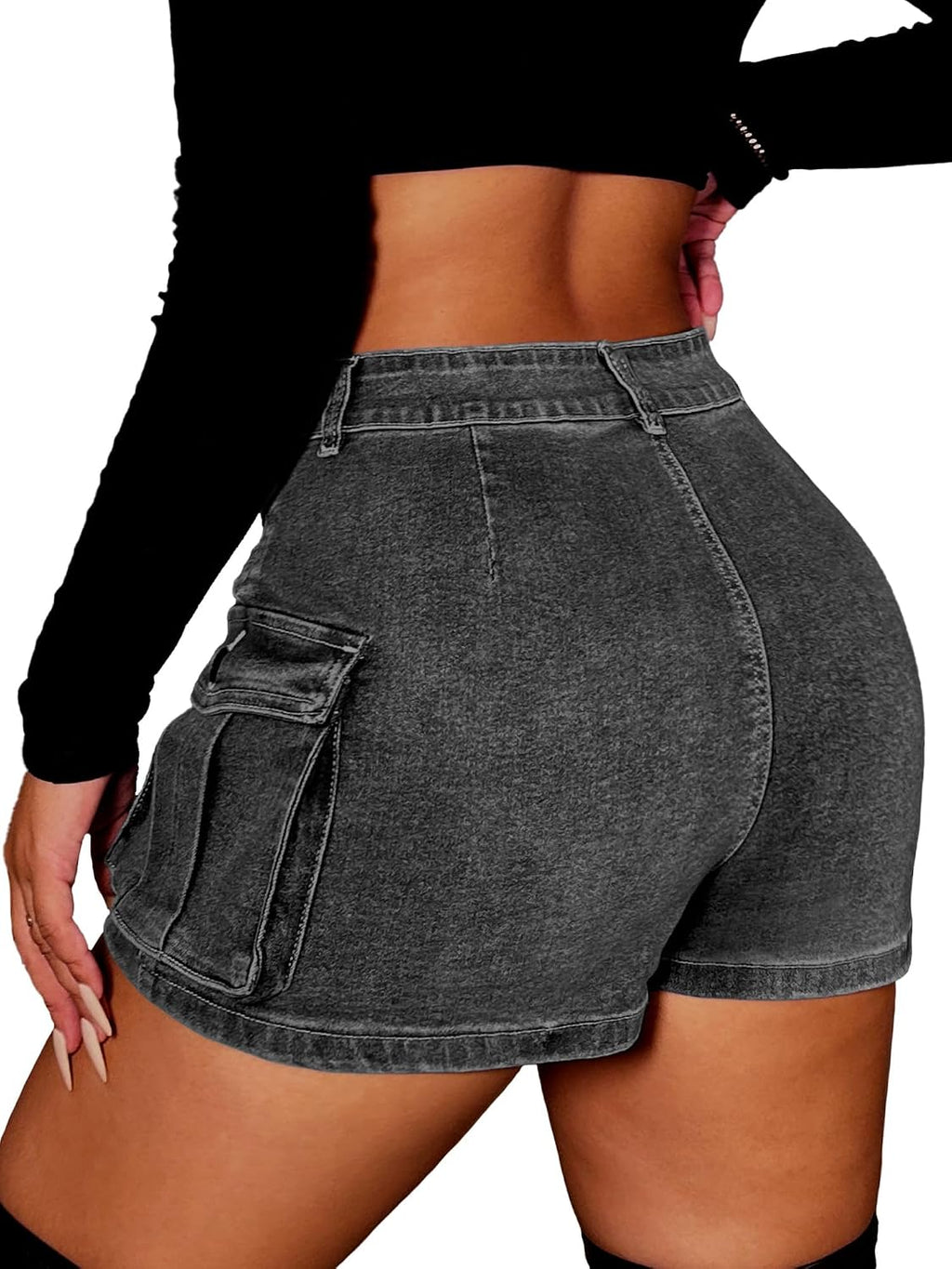 ELLEVEN Women's High Stretch Denim Cargo Skort High Waisted Y2K Jean Skirt