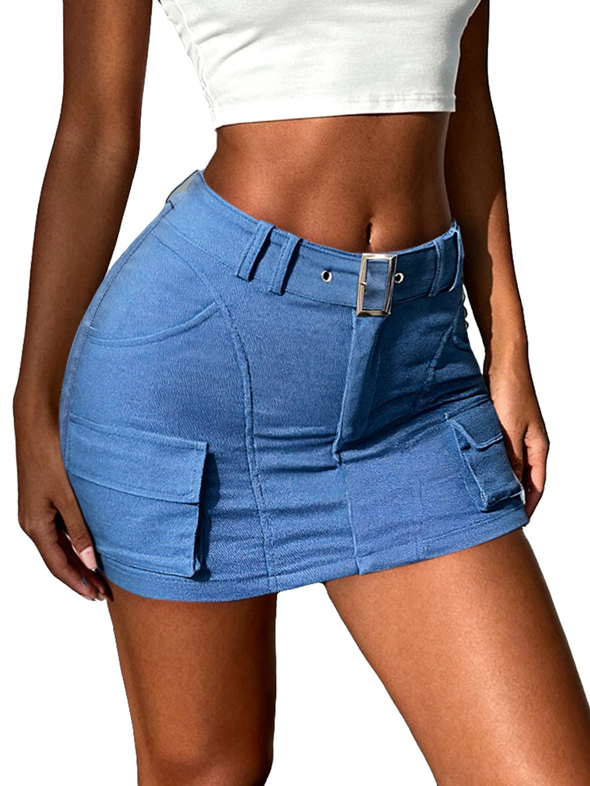 Cargo Skirts for Women Low Waist Button Mini Skirt with Pockets