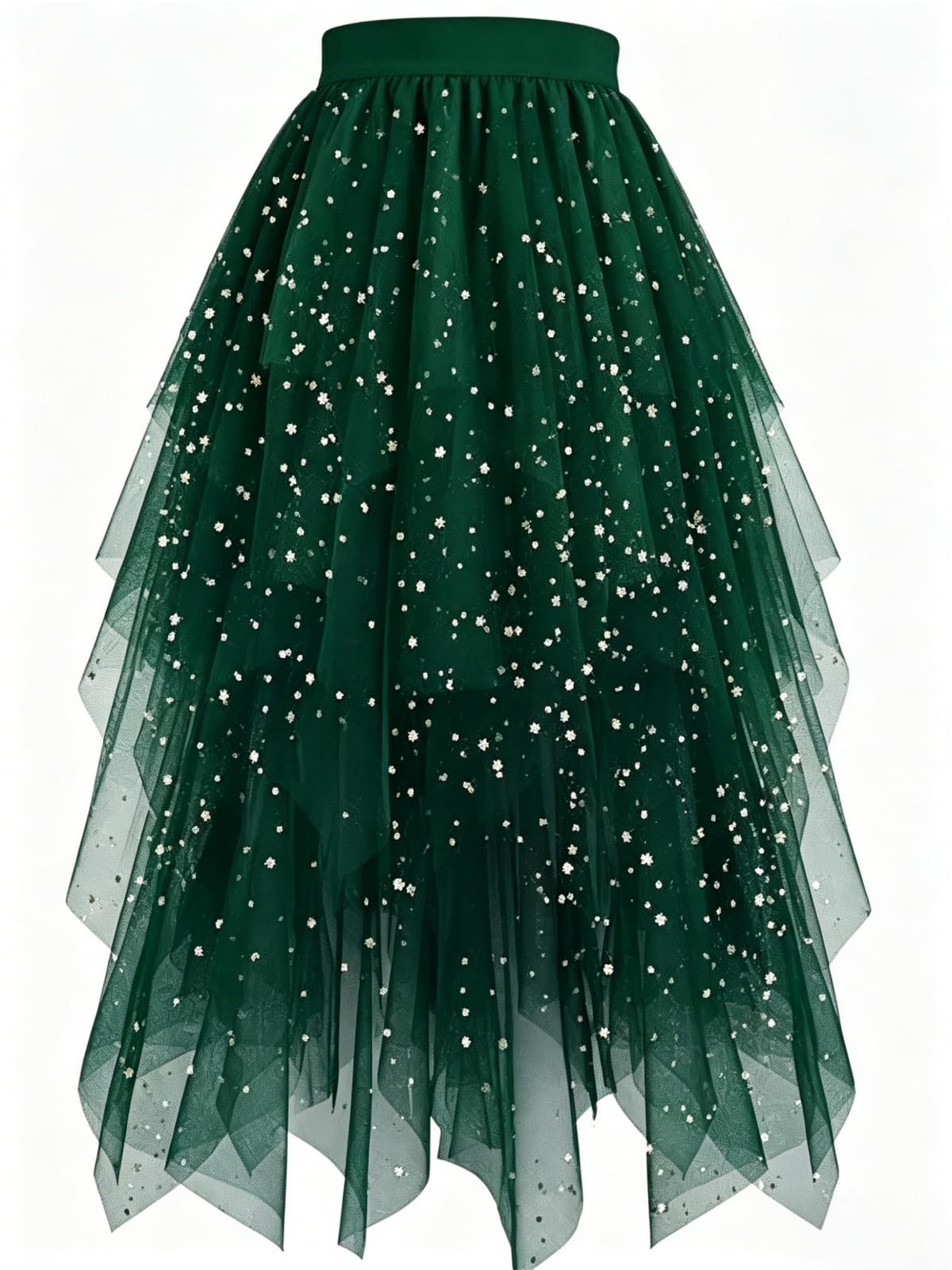 Women's Tulle Skirt High Low Layered A-Line Midi Fairy Skirt - Midi Length Irregular Tutu Skirt for Party 80s Outfit