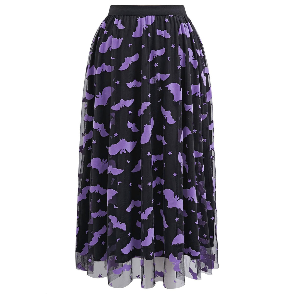 CHICWISH Women's Pumpkin Tulle Tutu Skirt Velvet Bats Elastic Waist Halloween Party Layered Mesh Midi Skirt Halloween Costume