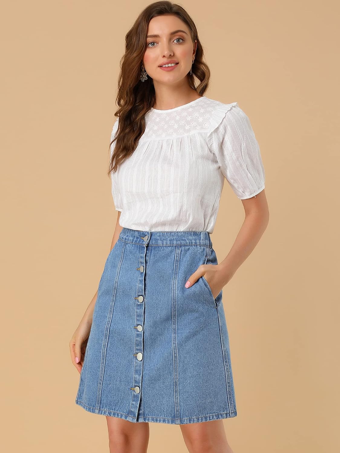 Allegra K Women's Denim Skirts Casual A-Line Short Button Down Jean Skirt