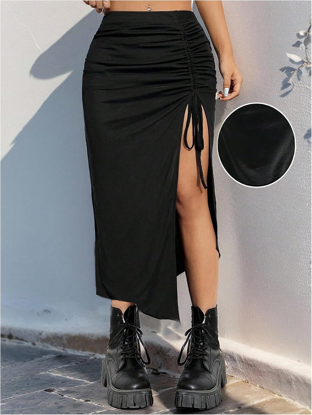 WDIRARA Women's Plus Size Checkered Split Midi High Waist Pencil Skirt