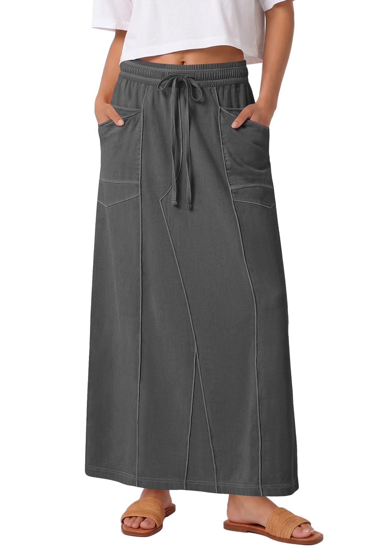Panadila Womens Elastic Waist Maxi Skirt Fall Cargo Skirt