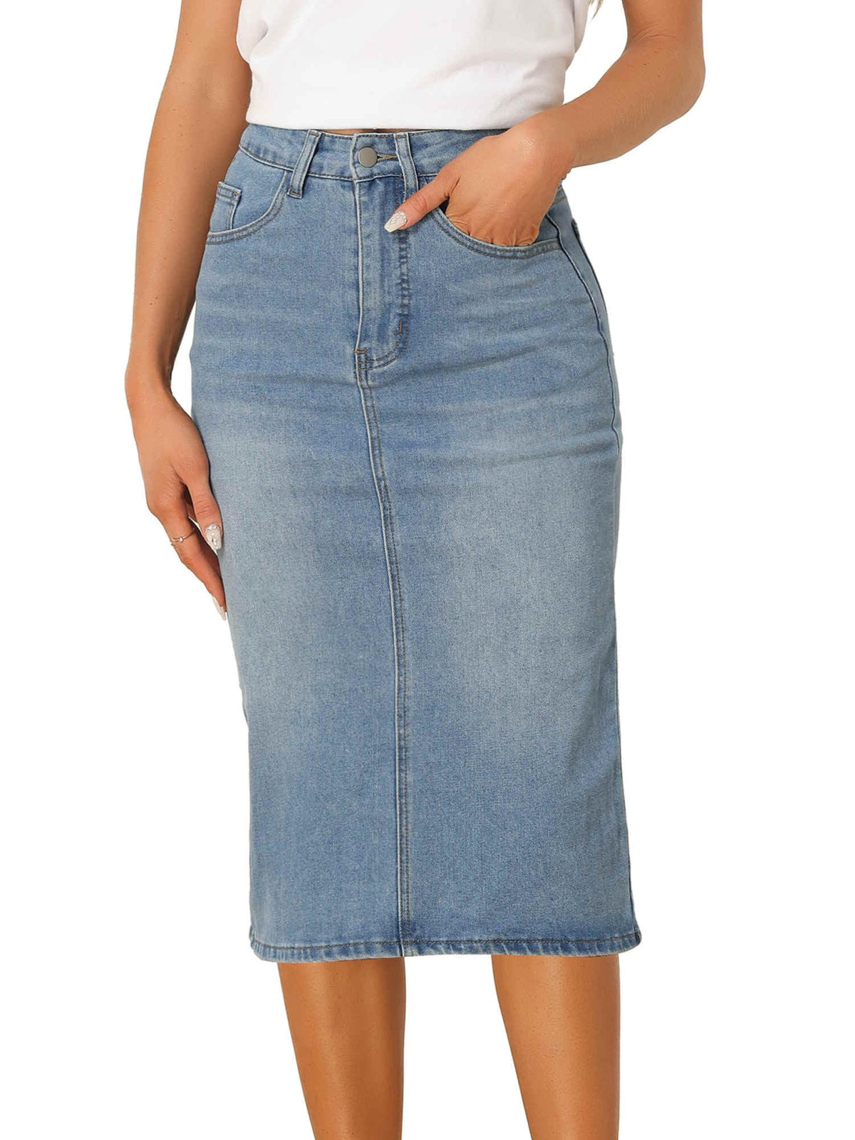 Allegra K Denim Pencil Skirts for Women High Waist Midi Casual Jean Skirt