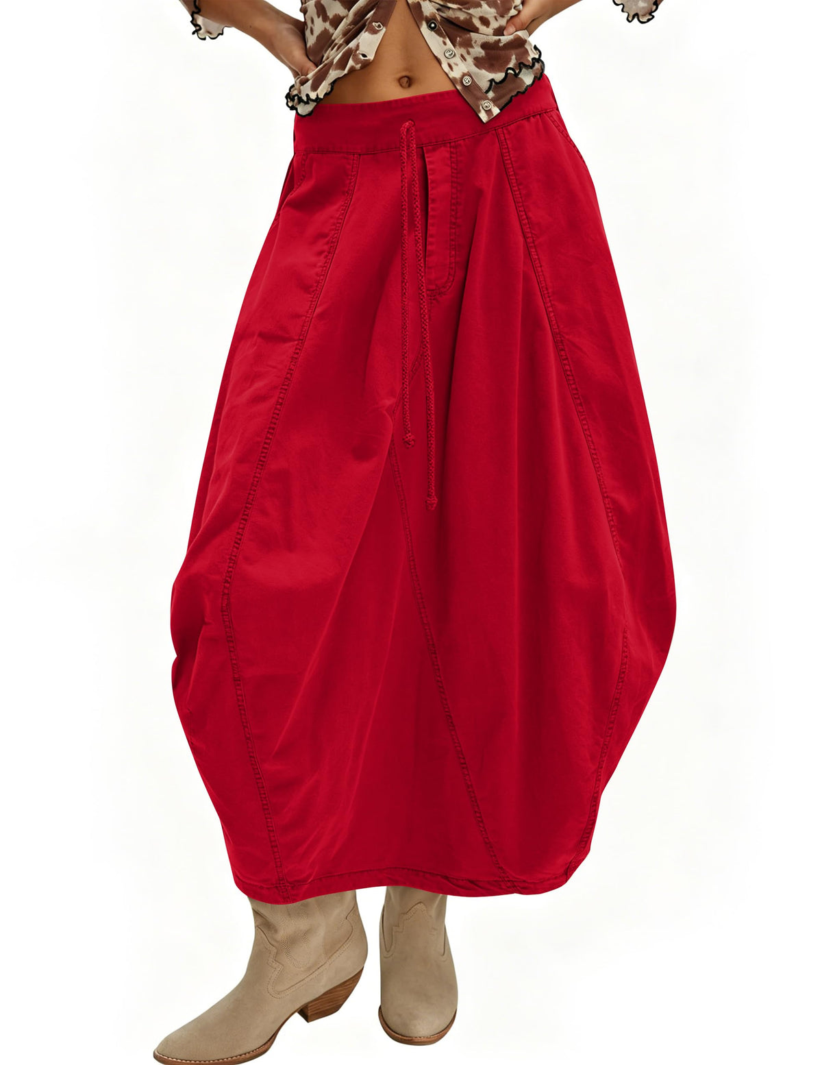 TERIVEEK Women Poplin Midi Skirt Baggy Summer Mid Rise Parachute Skirt Y2k Cargo Maxi Long Skirt with Pockets Streetwear