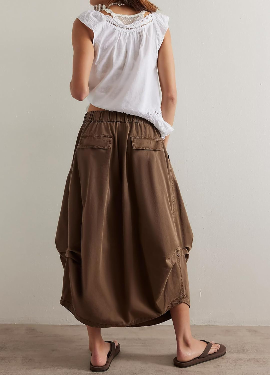 TERIVEEK Women Poplin Midi Skirt Baggy Summer Mid Rise Parachute Skirt Y2k Cargo Maxi Long Skirt with Pockets Streetwear