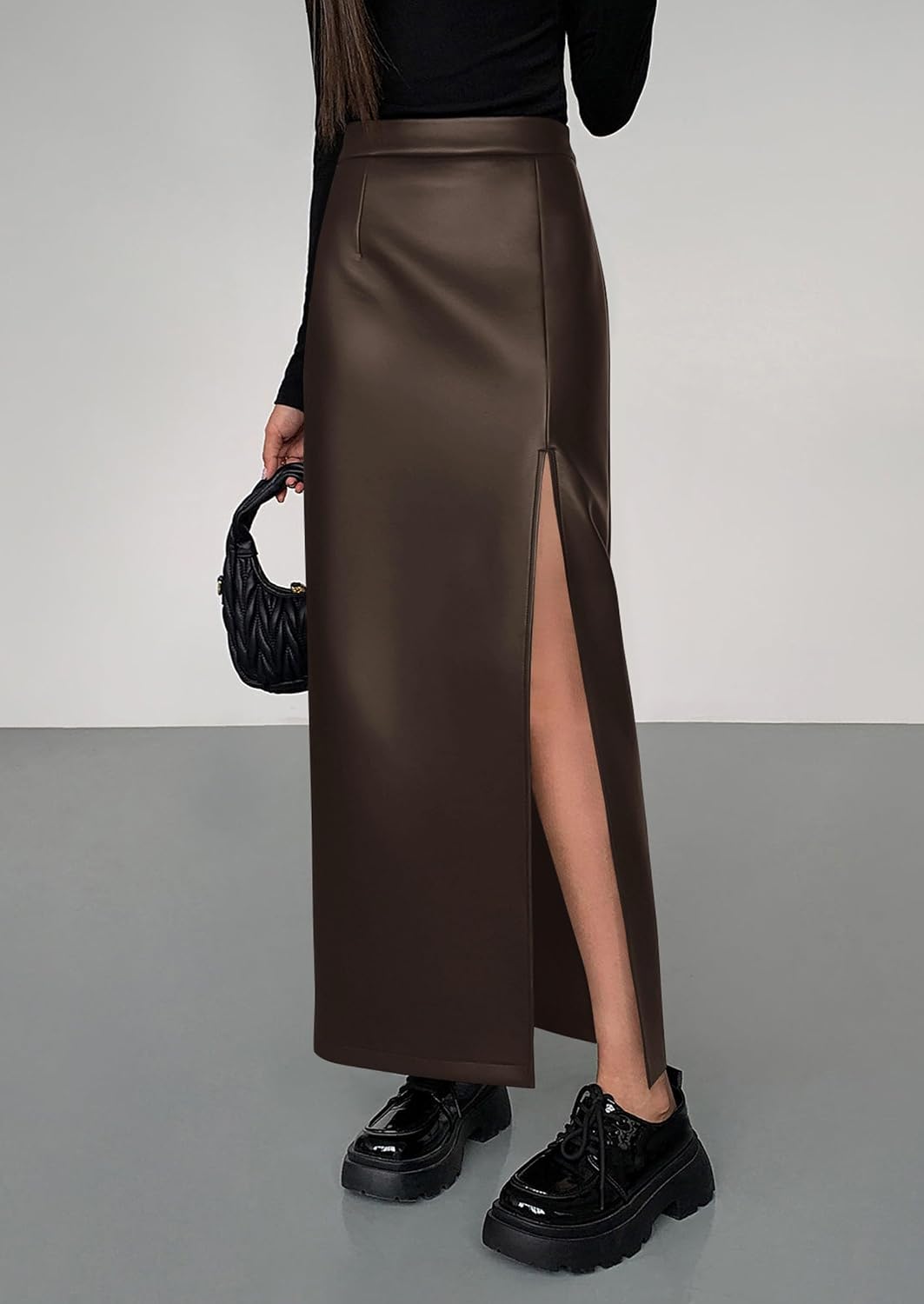PRETTYGARDEN Women's Faux Leather Long Pencil Skirt