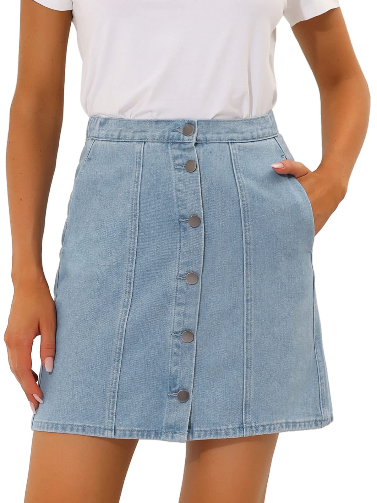 Allegra K Women's Denim Skirts Casual A-Line Short Button Down Jean Skirt