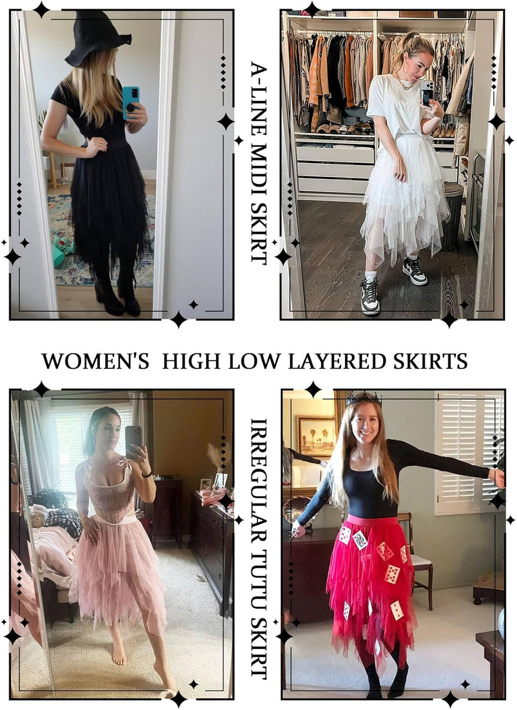 Hanpceirs Women's Tulle Skirts Layered Midi Skirt