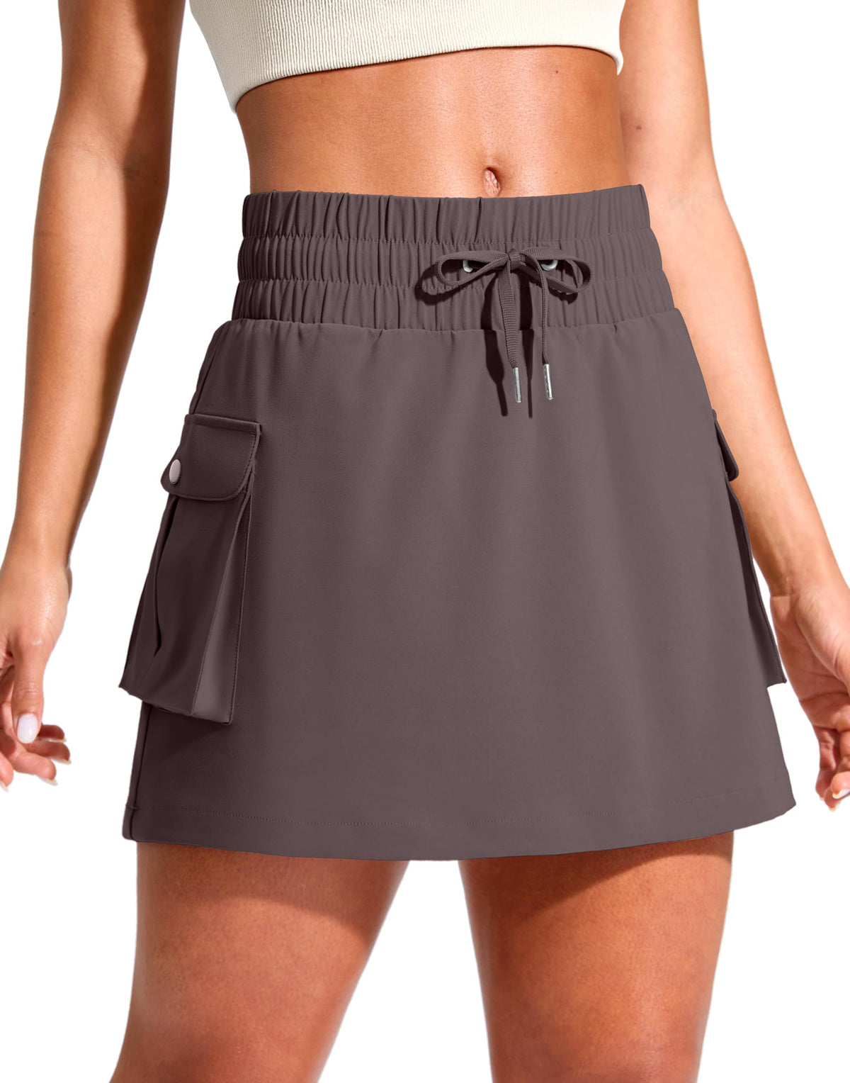 SANTINY 14" Cargo Skorts for Women with 4 Pockets Drawstring High Waisted Golf Hiking Skirt for Casual Summer Travel