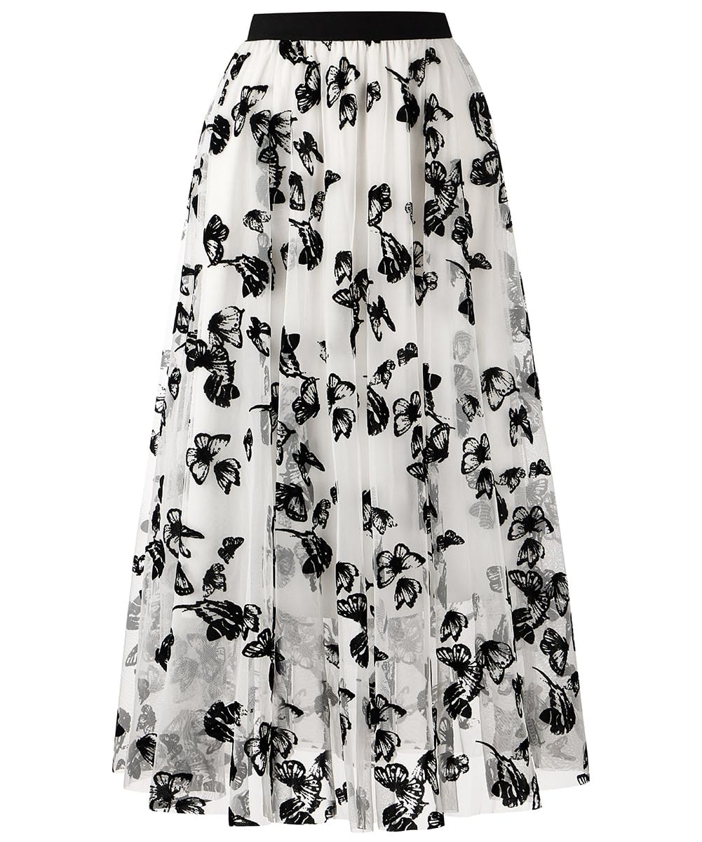Reaowazo Skirts for Women Midi Long Length Dressy Casual Trendy Summer Tulle A-Line Floral High Waist Skirt