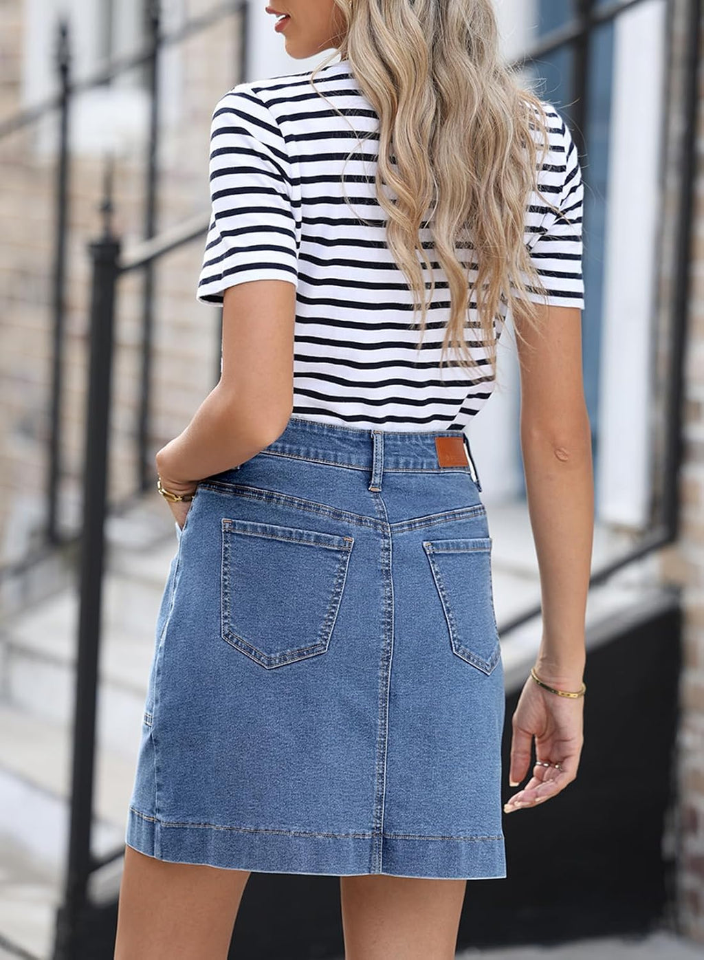 Sidefeel Women's Jean Skirt High Waisted Denim Skirt with Pockets