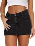 IWD Denim Mini Skirt Women Casual Stretch Jean Skirt Zip Fly Low Waisted Denim Skirt with Pockets