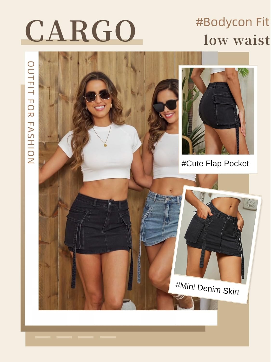 LOLILRSD Women Cargo Skirt Denim Mini Low Waist Y2K Jean Skirt with Pockets
