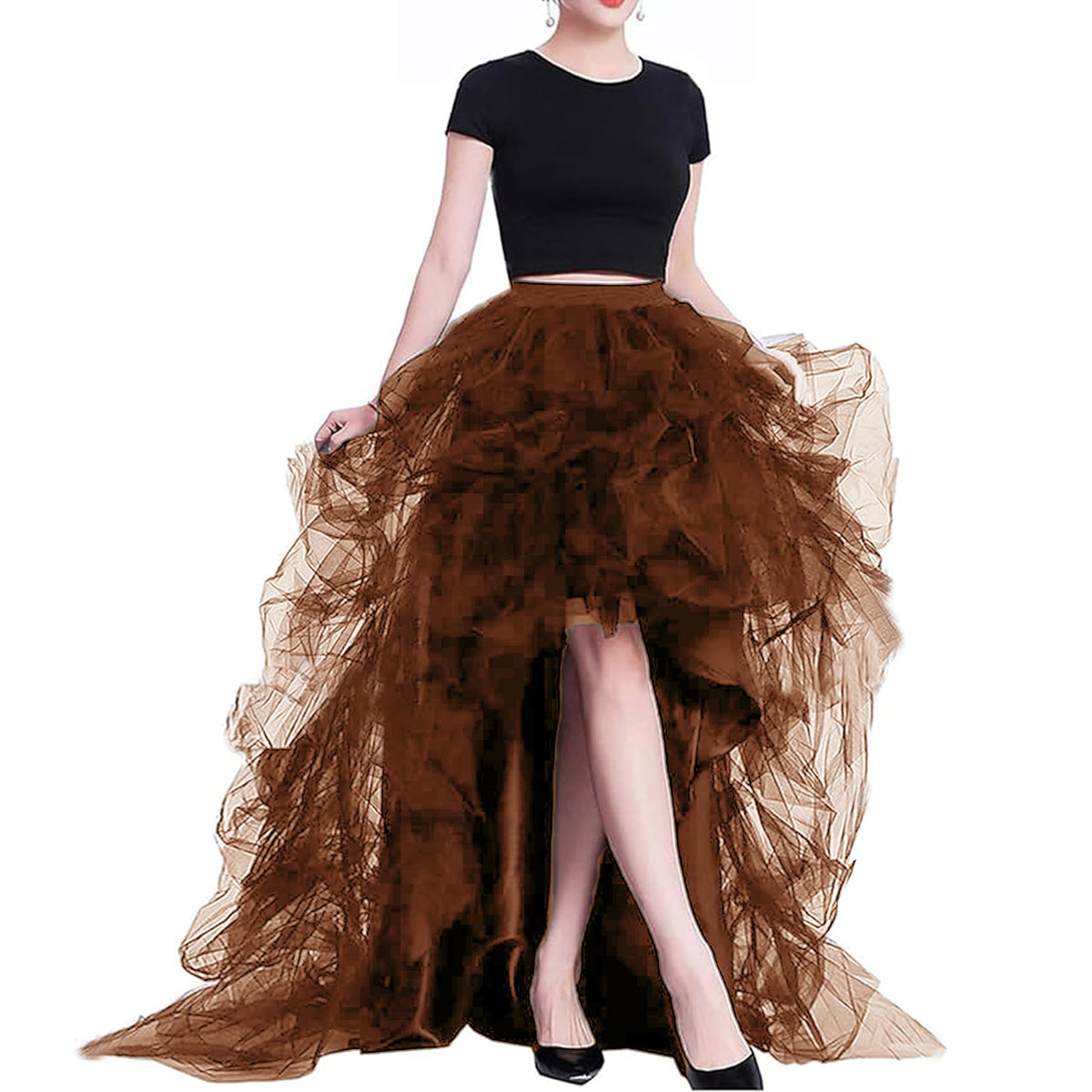 Lisong Women High Waist High Low Layered Tulle Floor Length Spectial Occasion Skirt